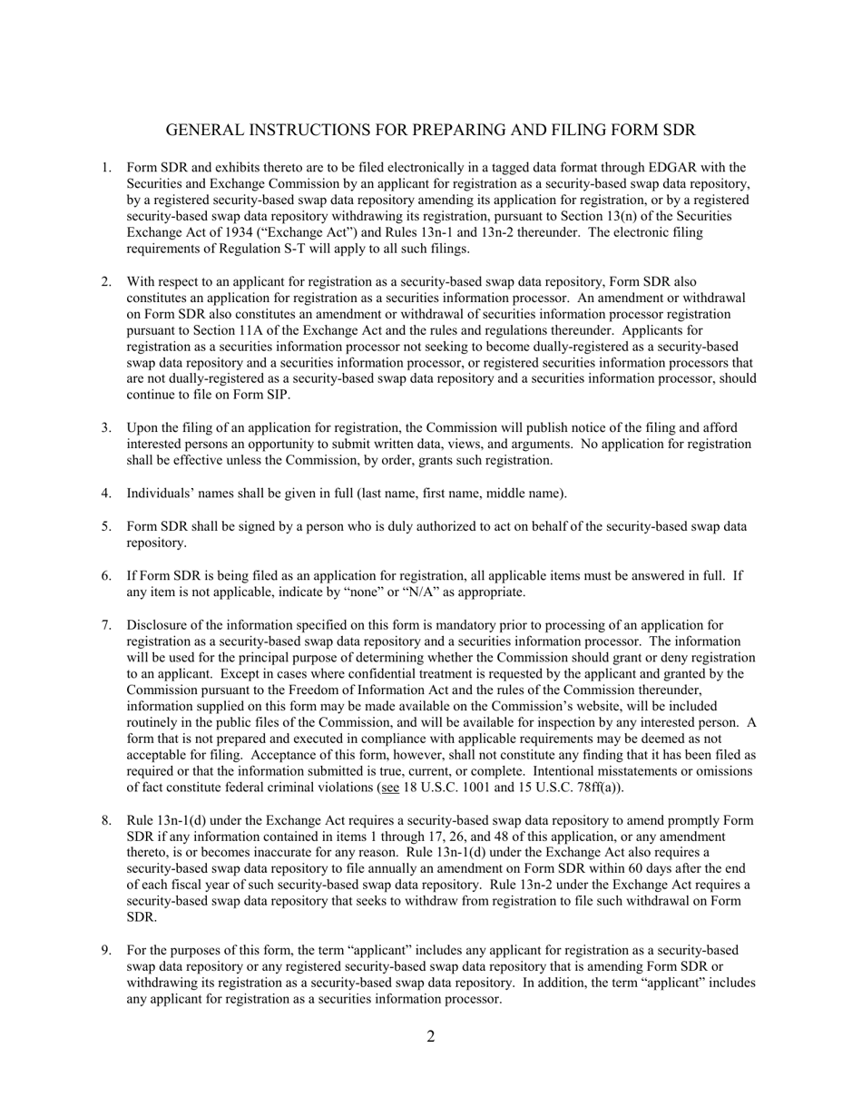SEC Form 2911 (SDR) Application or Amendment to Application for Registration or Withdrawal From Registration as Security-Based Swap Data Repository Under the Securities Exchange Act of 1934, Page 2