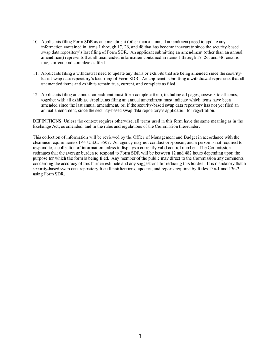 SEC Form 2911 (SDR) Application or Amendment to Application for Registration or Withdrawal From Registration as Security-Based Swap Data Repository Under the Securities Exchange Act of 1934, Page 3