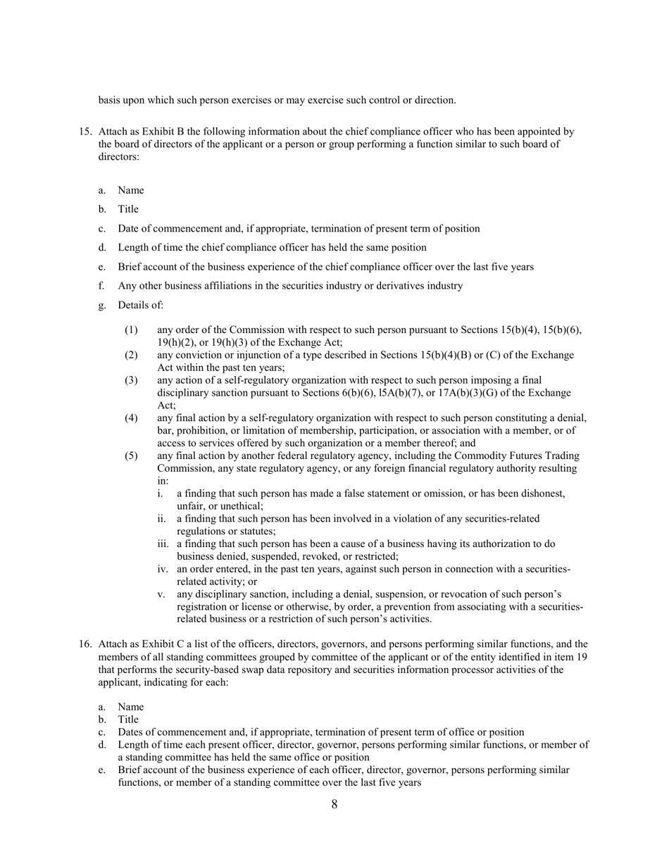 SEC Form 2911 (SDR) Application or Amendment to Application for Registration or Withdrawal From Registration as Security-Based Swap Data Repository Under the Securities Exchange Act of 1934, Page 8