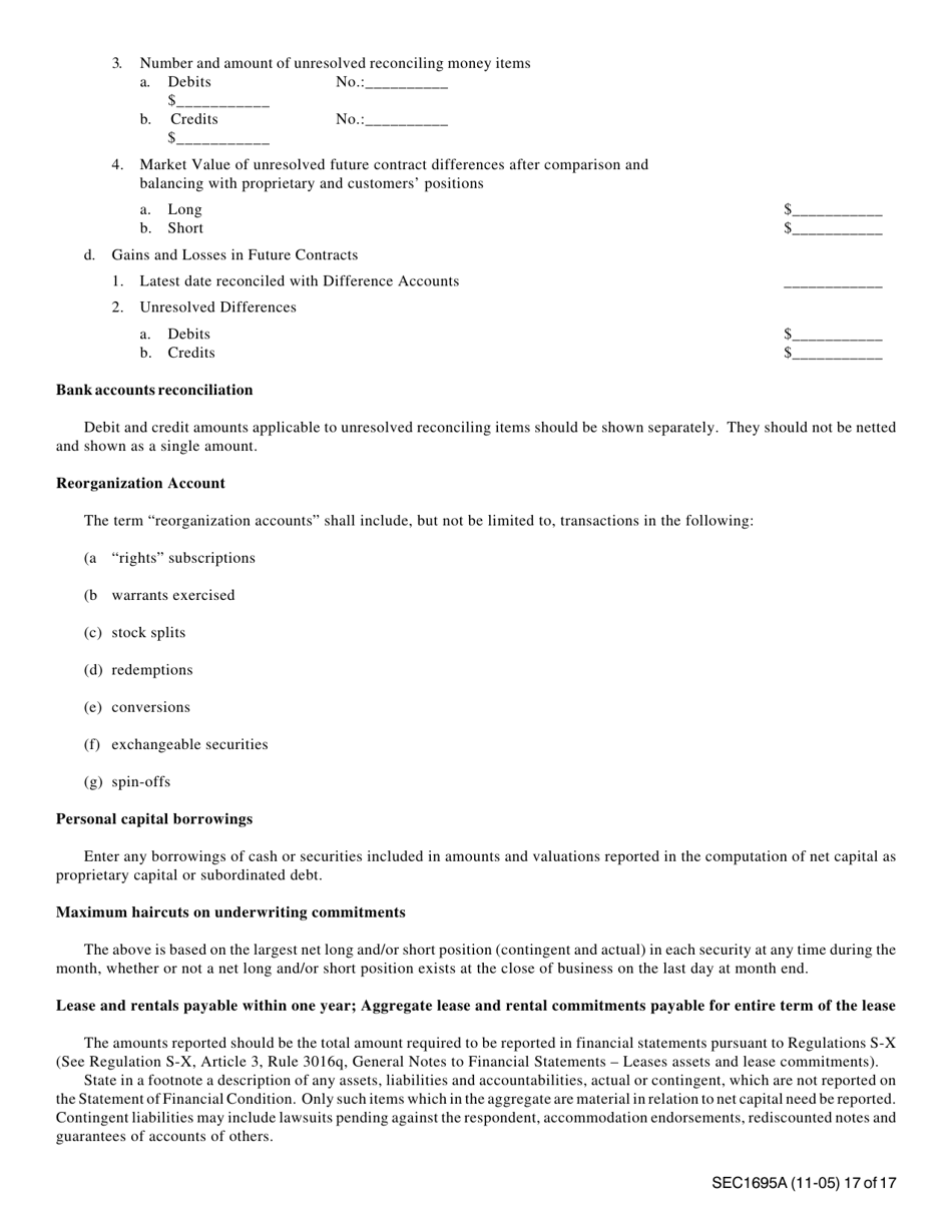 Instructions for SEC Form 1695, X-17A-5 Part II Focus Report, Page 17
