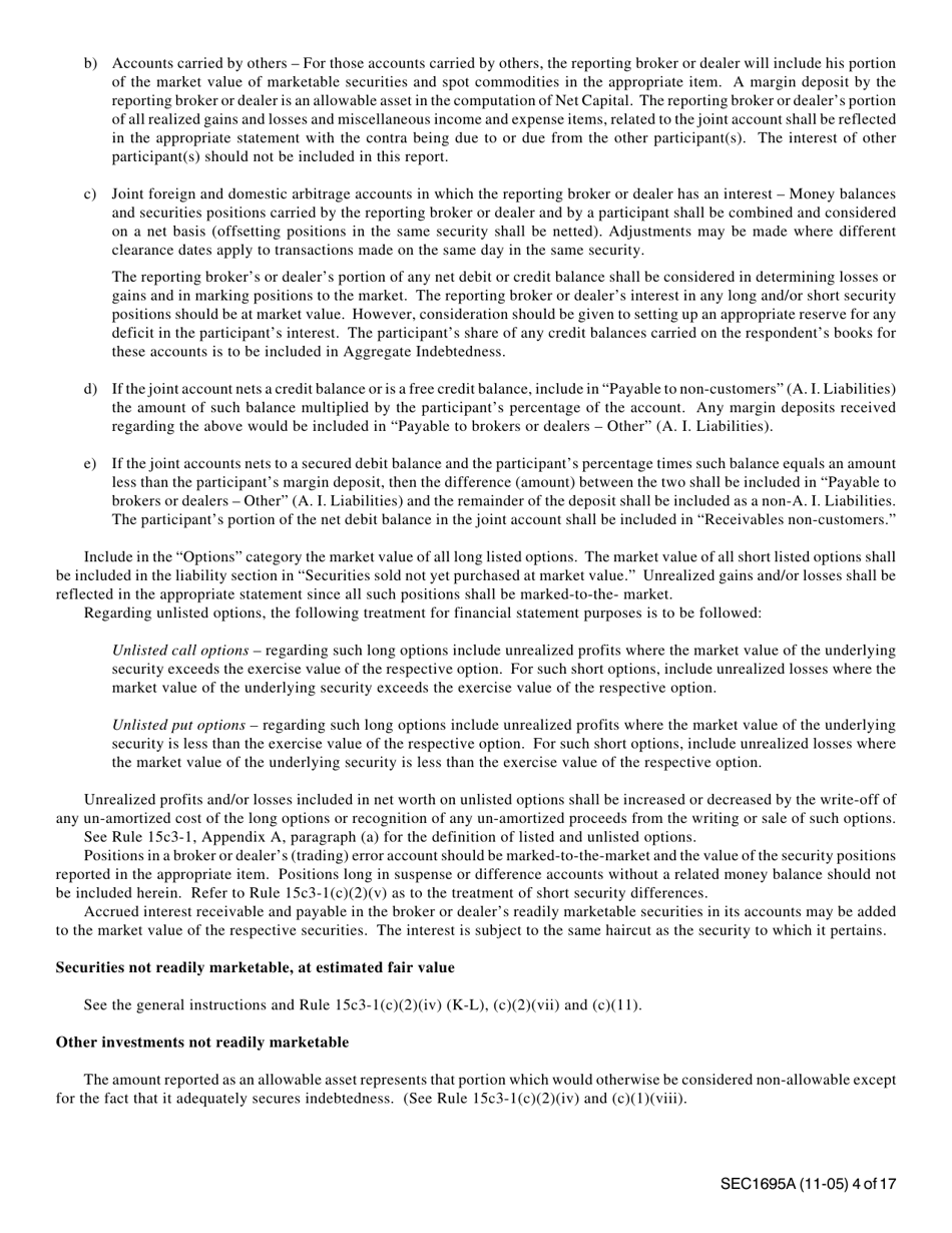 Instructions for SEC Form 1695, X-17A-5 Part II Focus Report, Page 4