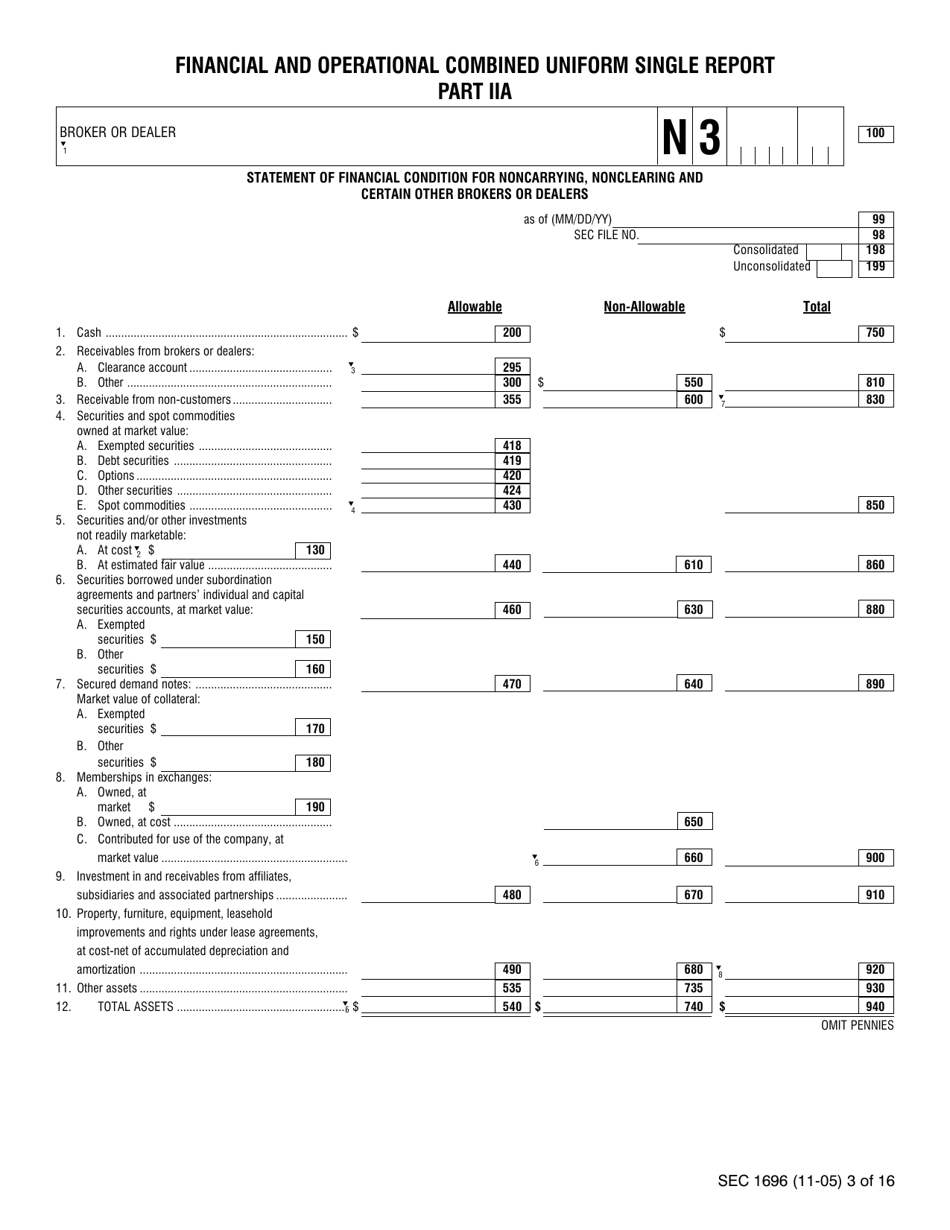 SEC Form 1696 (X-17A-5) Focus Report Part Iia, Page 3