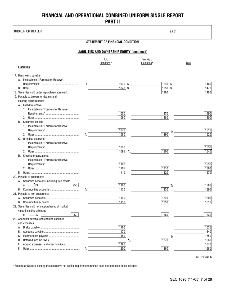 SEC Form 1695 (X-17A-5) Financial and Operational Combined Uniform Single (Focus) Report Part Ii, Page 5