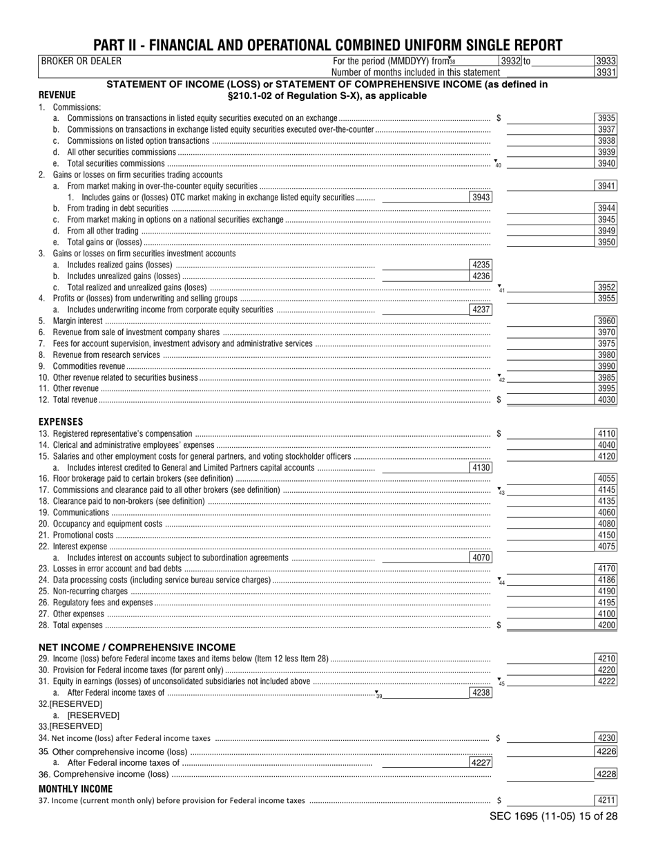 SEC Form 1695 (X-17A-5) Financial and Operational Combined Uniform Single (Focus) Report Part Ii, Page 9