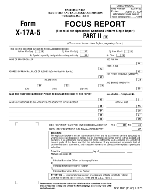 SEC Form 1695 (X-17A-5)  Printable Pdf