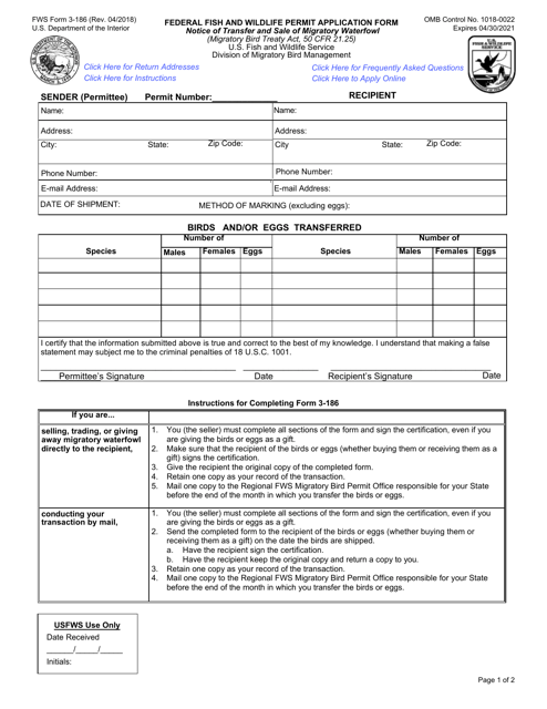 FWS Form 3-186  Printable Pdf