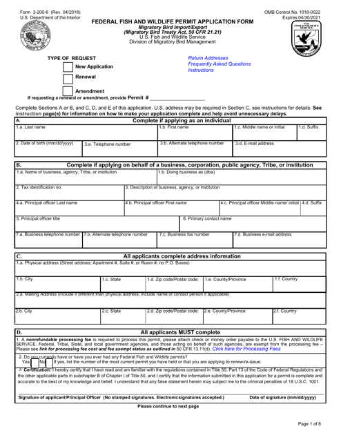 FWS Form 3-200-6  Printable Pdf