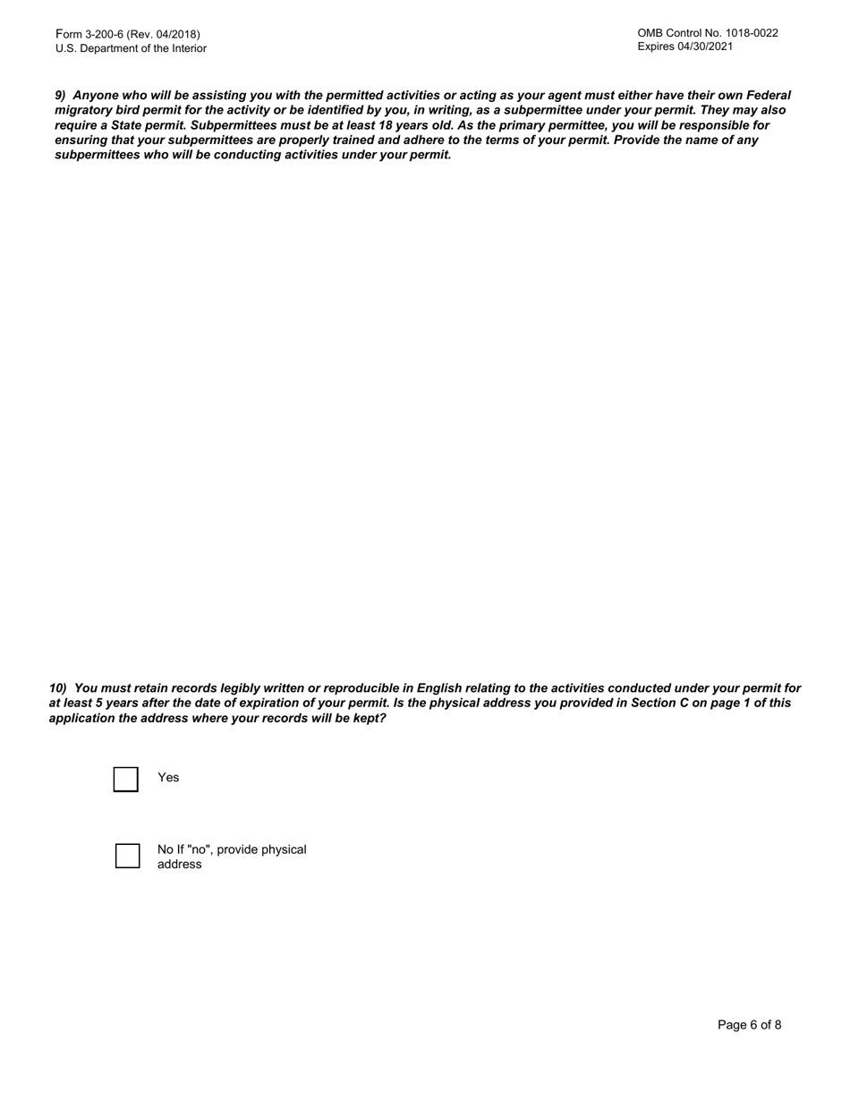 FWS Form 3-200-6 Federal Fish and Wildlife Permit Application Form - Migratory Bird Import / Export, Page 6