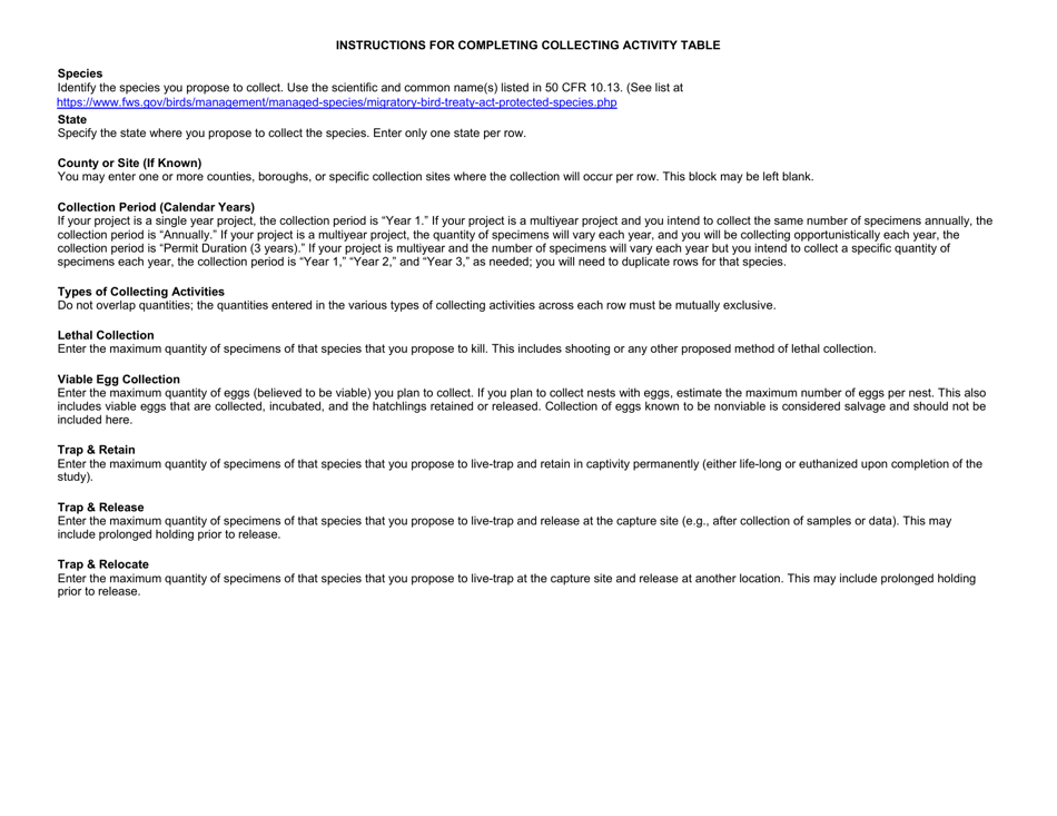 FWS Form 3-200-7 Federal Fish and Wildlife Permit Application Form - Migratory Bird and Eagle Scientific Collecting, Page 12