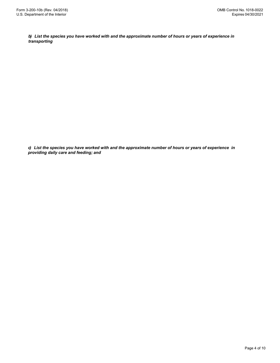 FWS Form 3-200-10B Federal Fish and Wildlife Permit Application Form - Rehabilitation, Page 4