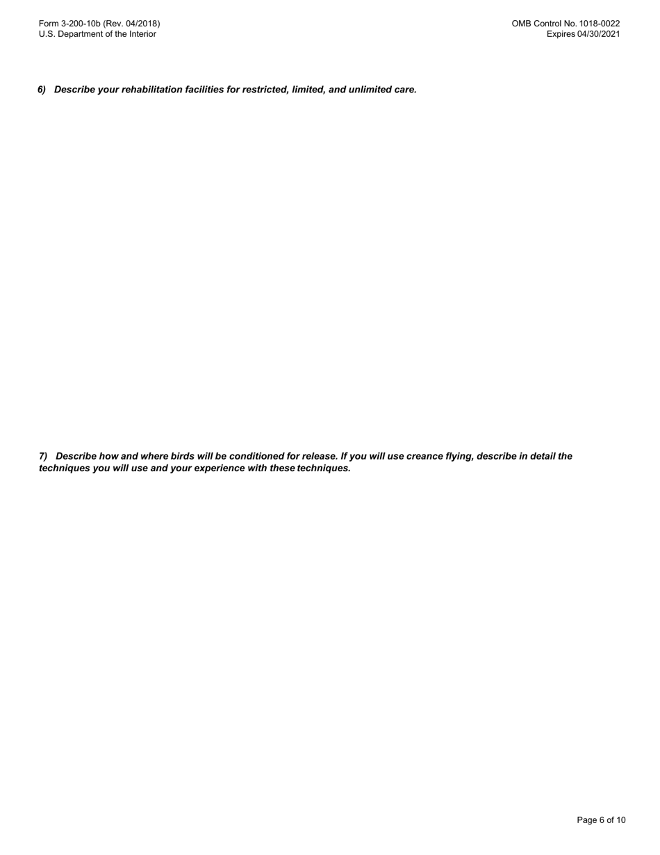 FWS Form 3-200-10B Federal Fish and Wildlife Permit Application Form - Rehabilitation, Page 6