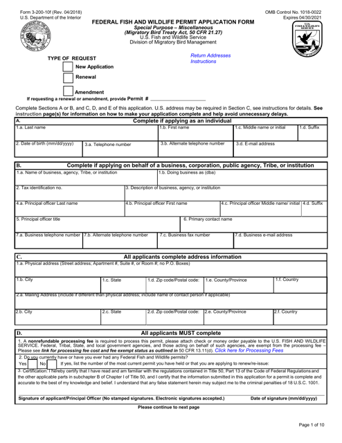 FWS Form 3-200-10F  Printable Pdf