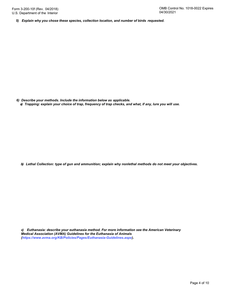FWS Form 3-200-10F Federal Fish and Wildlife Permit Application Form - Special Purpose - Miscellaneous, Page 4