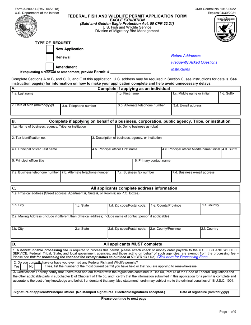 FWS Form 3 200 14 Download Fillable PDF Or Fill Online Federal Fish And