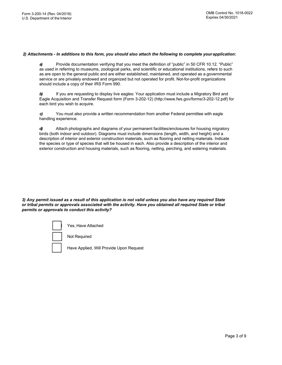 FWS Form 3-200-14 Federal Fish and Wildlife Permit Application Form - Eagle Exhibition, Page 3