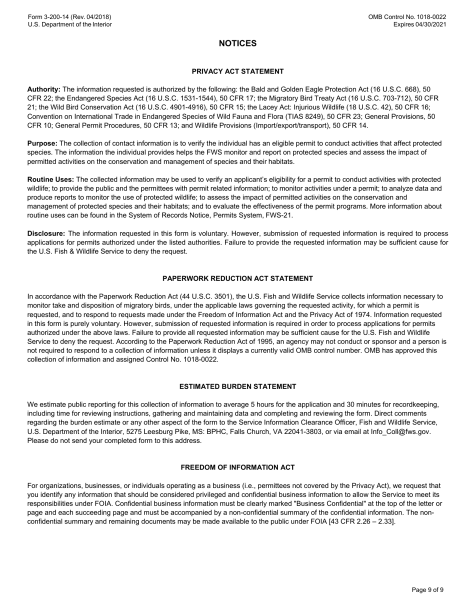 FWS Form 3-200-14 Federal Fish and Wildlife Permit Application Form - Eagle Exhibition, Page 9