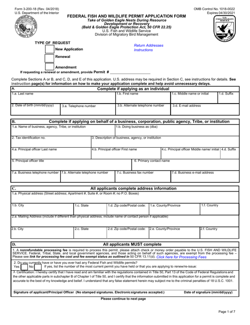 FWS Form 3-200-18  Printable Pdf