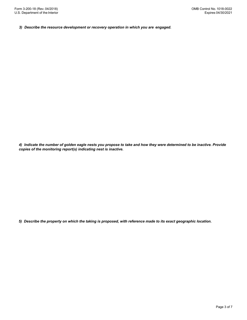 FWS Form 3-200-18 Federal Fish and Wildlife Permit Application Form - Take of Golden Eagle Nests During Resource Development or Recovery, Page 3