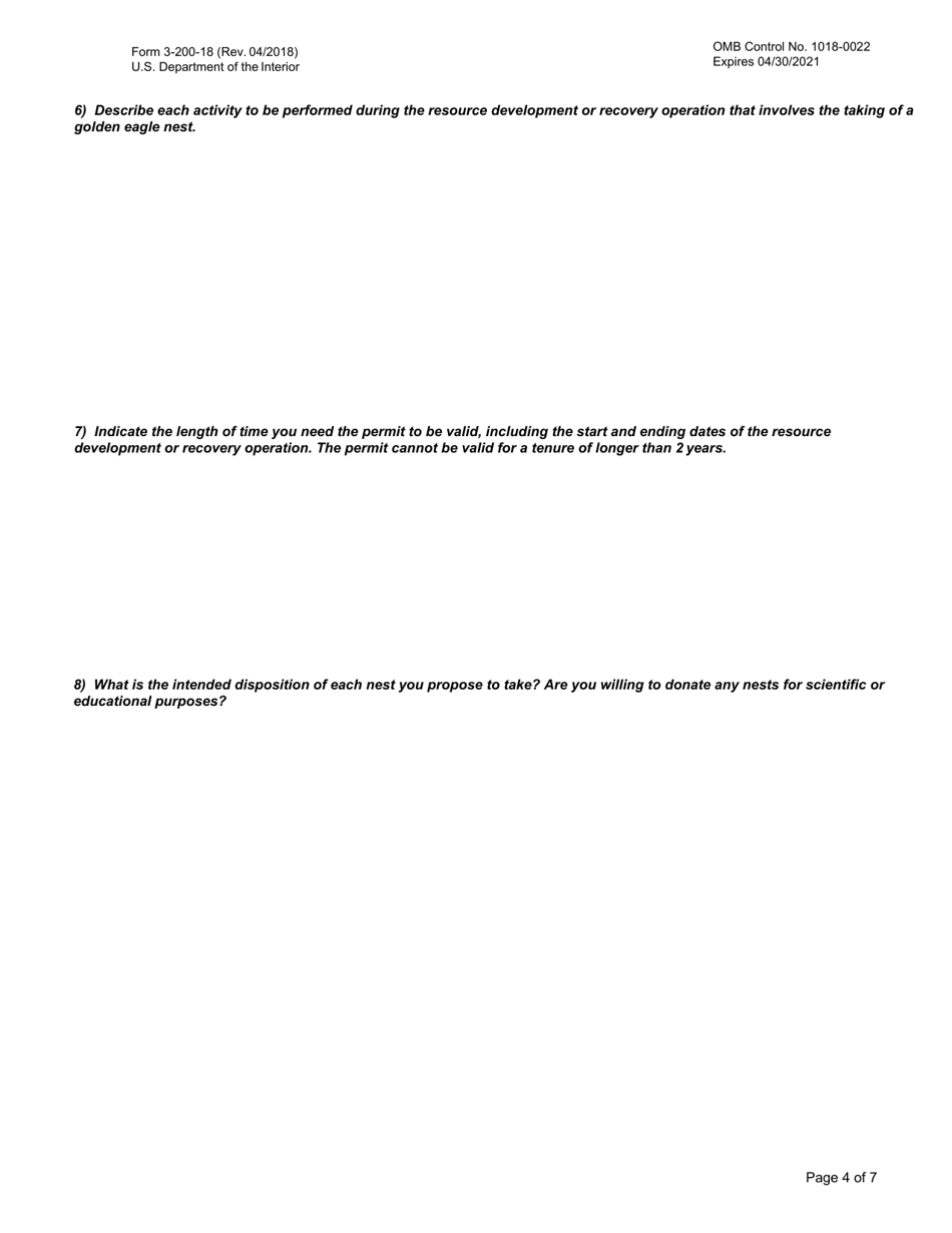 FWS Form 3-200-18 Federal Fish and Wildlife Permit Application Form - Take of Golden Eagle Nests During Resource Development or Recovery, Page 4