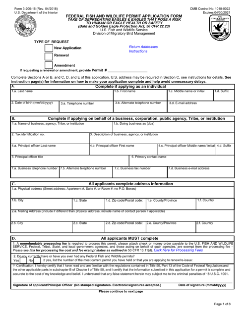 FWS Form 3-200-16  Printable Pdf