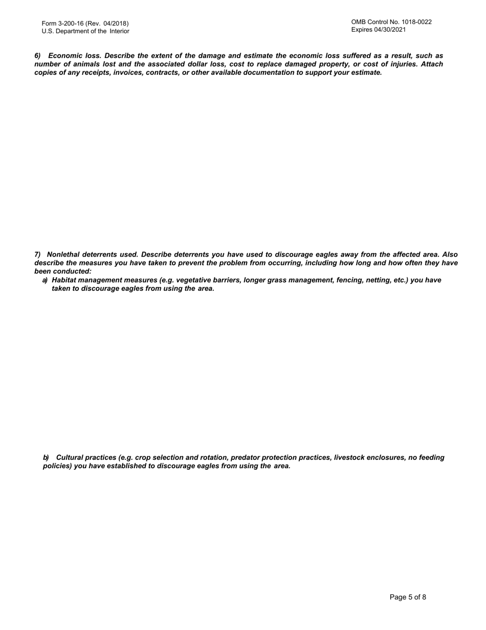 FWS Form 3-200-16 Federal Fish and Wildlife Permit Application Form - Take of Depredating Eagles  Eagles That Pose a Risk to Human or Eagle Health or Safety, Page 5