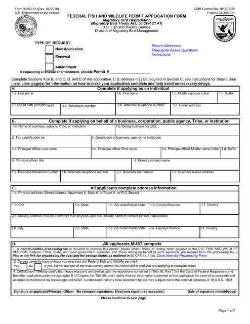 FWS Form 3-200-13  Printable Pdf