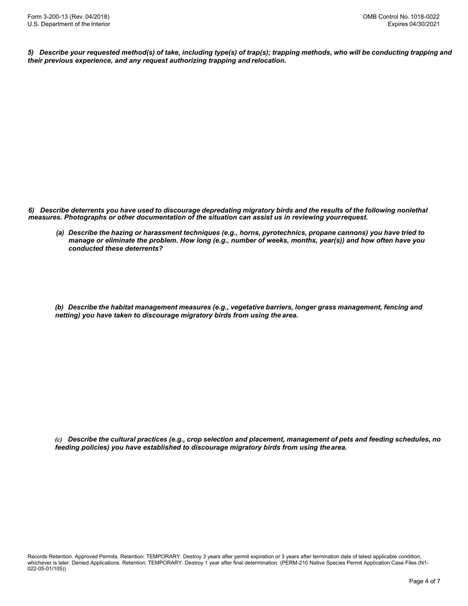 FWS Form 3-200-13 Federal Fish and Wildlife Permit Application Form - Migratory Bird Depredation, Page 4