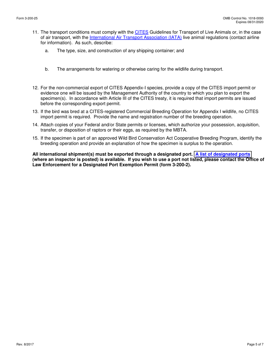 FWS Form 3-200-25 Federal Fish and Wildlife Permit Application Form - Export of Live Raptors Under the Convention on International Trade in Endangered Species (Cites) and / or Migratory Bird Treaty Act ( Mbta), Page 5