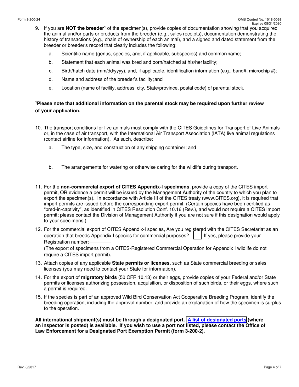 FWS Form 3-200-24 Federal Fish and Wildlife Permit Application Form - Export of Live Captive-Born Animals and / or Parts / Products From Non-native Species Under the Convention on International Trade in Endangered Species (Cites), Page 4