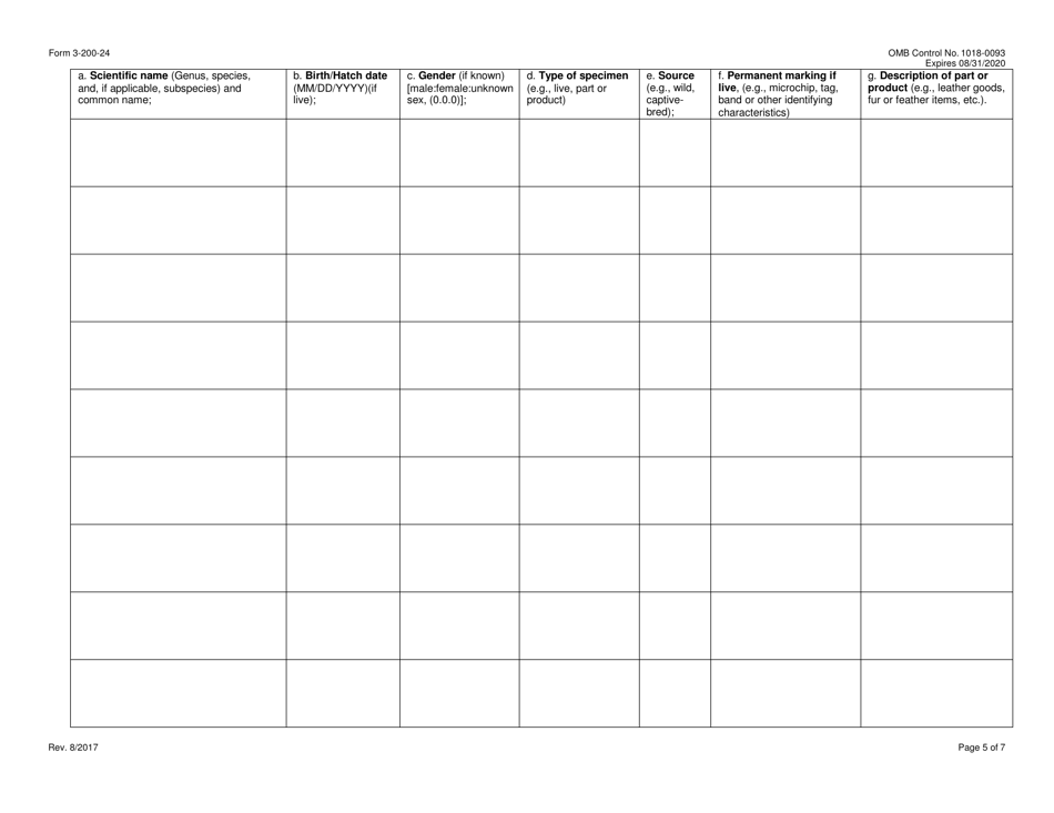 FWS Form 3-200-24 Federal Fish and Wildlife Permit Application Form - Export of Live Captive-Born Animals and / or Parts / Products From Non-native Species Under the Convention on International Trade in Endangered Species (Cites), Page 5