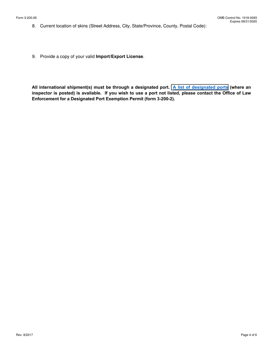 FWS Form 3-200-26 Federal Fish and Wildlife Permit Application Form - Commercial Export of Skins of 6 Native Species: Bobcat, Lynx, River Otter, Alaskan Brown Bear, Alaskan Gray Wolf, and American Alligator (Cites), Page 4