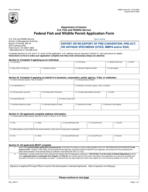 FWS Form 3-200-23  Printable Pdf