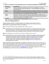 FWS Form 3-200-23 Federal Fish and Wildlife Permit Application Form - Export or Re-export of Pre-convention, Pre-act, or Antique Specimens (Cites, Mmpa and/or Esa), Page 2