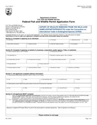 FWS Form 3-200-27 Federal Fish and Wildlife Permit Application Form - Export of Wildlife Removed From the Wild (Live/ Samples/Parts/Products) Under the Convention on International Trade in Endangered Species (Cites)