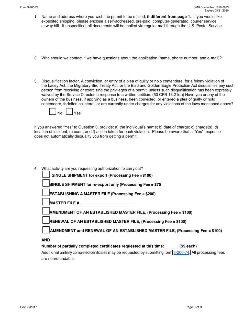 FWS Form 3-200-29 Federal Fish and Wildlife Permit Application Form - Export / Re-export / Master File of Wildlife Samples and / or Biomedical Samples Under the Convention on International Trade in Endangered Species (Cites), Page 3