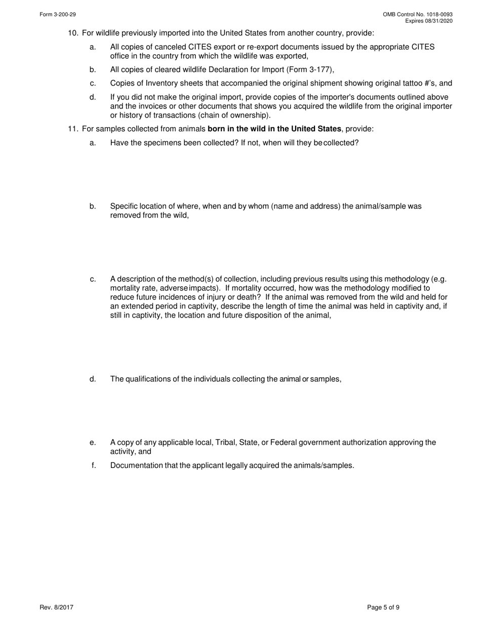 FWS Form 3-200-29 Federal Fish and Wildlife Permit Application Form - Export / Re-export / Master File of Wildlife Samples and / or Biomedical Samples Under the Convention on International Trade in Endangered Species (Cites), Page 5