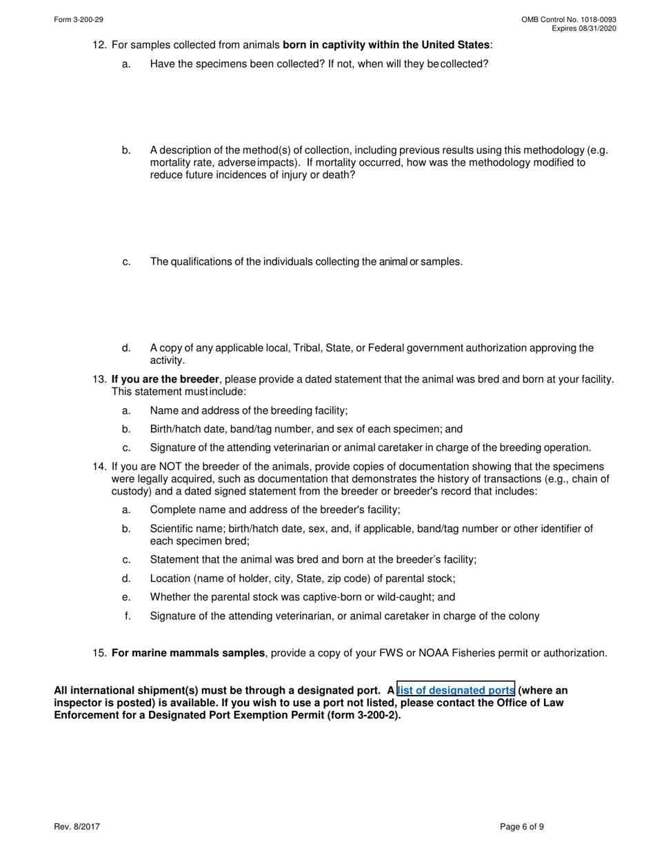 FWS Form 3-200-29 Federal Fish and Wildlife Permit Application Form - Export / Re-export / Master File of Wildlife Samples and / or Biomedical Samples Under the Convention on International Trade in Endangered Species (Cites), Page 6