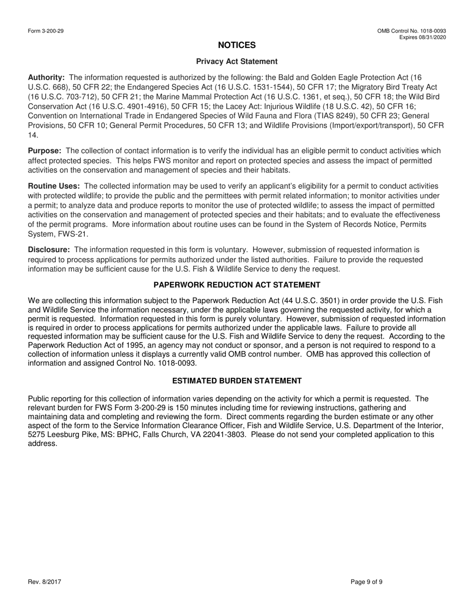FWS Form 3-200-29 Federal Fish and Wildlife Permit Application Form - Export / Re-export / Master File of Wildlife Samples and / or Biomedical Samples Under the Convention on International Trade in Endangered Species (Cites), Page 9