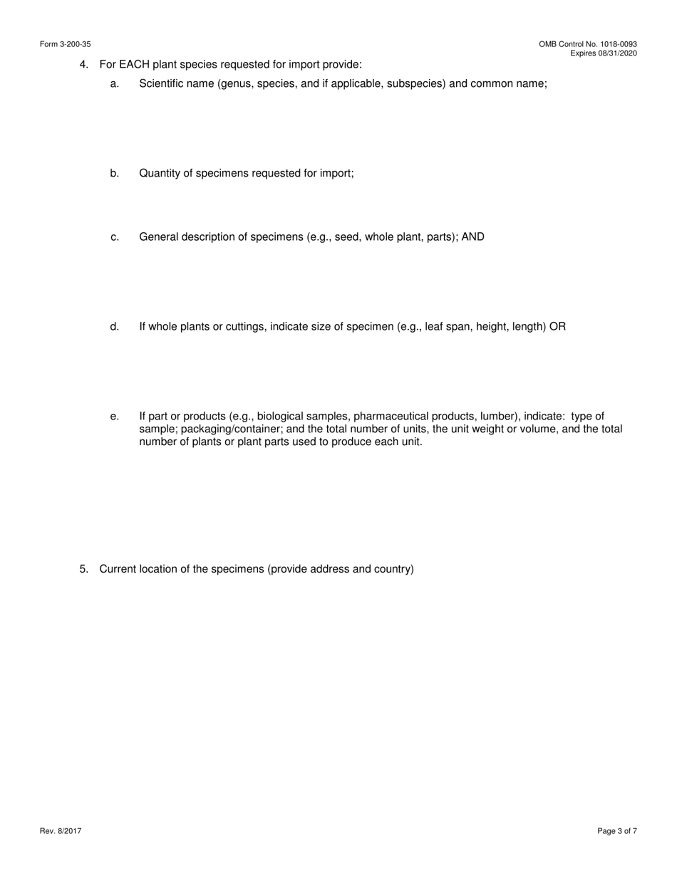FWS Form 3-200-35 Federal Fish and Wildlife Permit Application Form - Import of Wild Collected Appendix-I Plants Under the Convention on International Trade in Endangered Species (Cites), Page 3