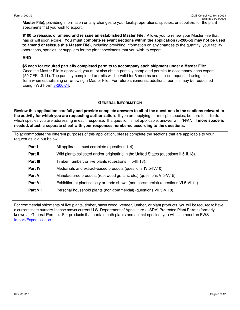 FWS Form 3-200-32 Federal Fish and Wildlife Permit Application Form - Export / Re-export of Plants and Plant Products Under the Convention on International Trade in Endangered Species (Cites), Page 3