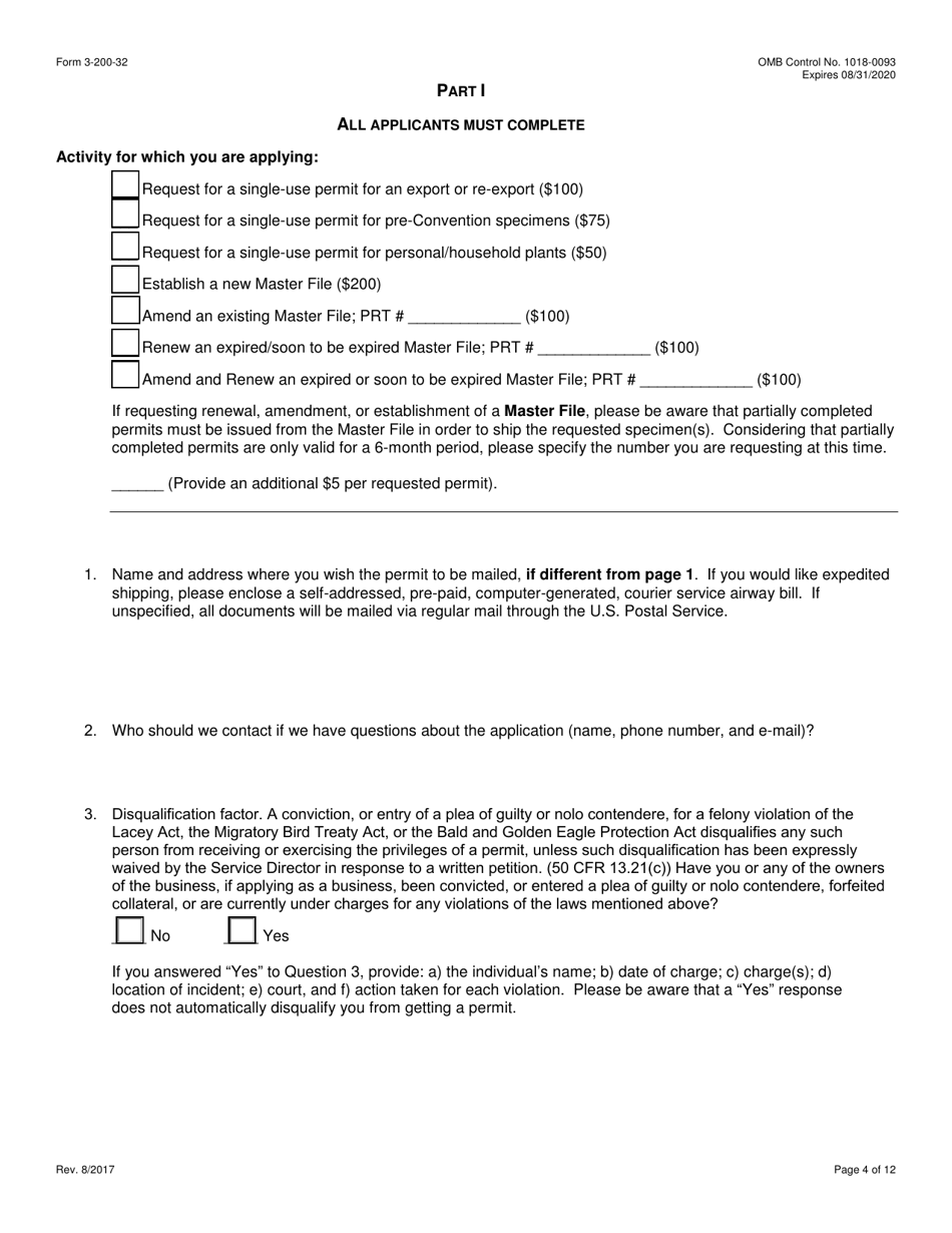 FWS Form 3-200-32 Federal Fish and Wildlife Permit Application Form - Export / Re-export of Plants and Plant Products Under the Convention on International Trade in Endangered Species (Cites), Page 4