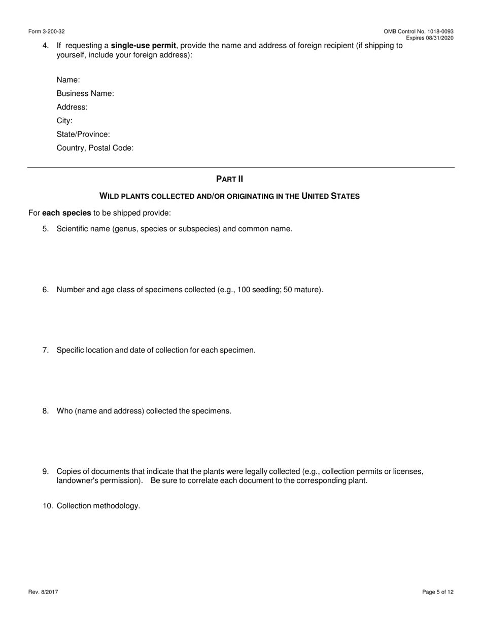 FWS Form 3-200-32 Federal Fish and Wildlife Permit Application Form - Export / Re-export of Plants and Plant Products Under the Convention on International Trade in Endangered Species (Cites), Page 5