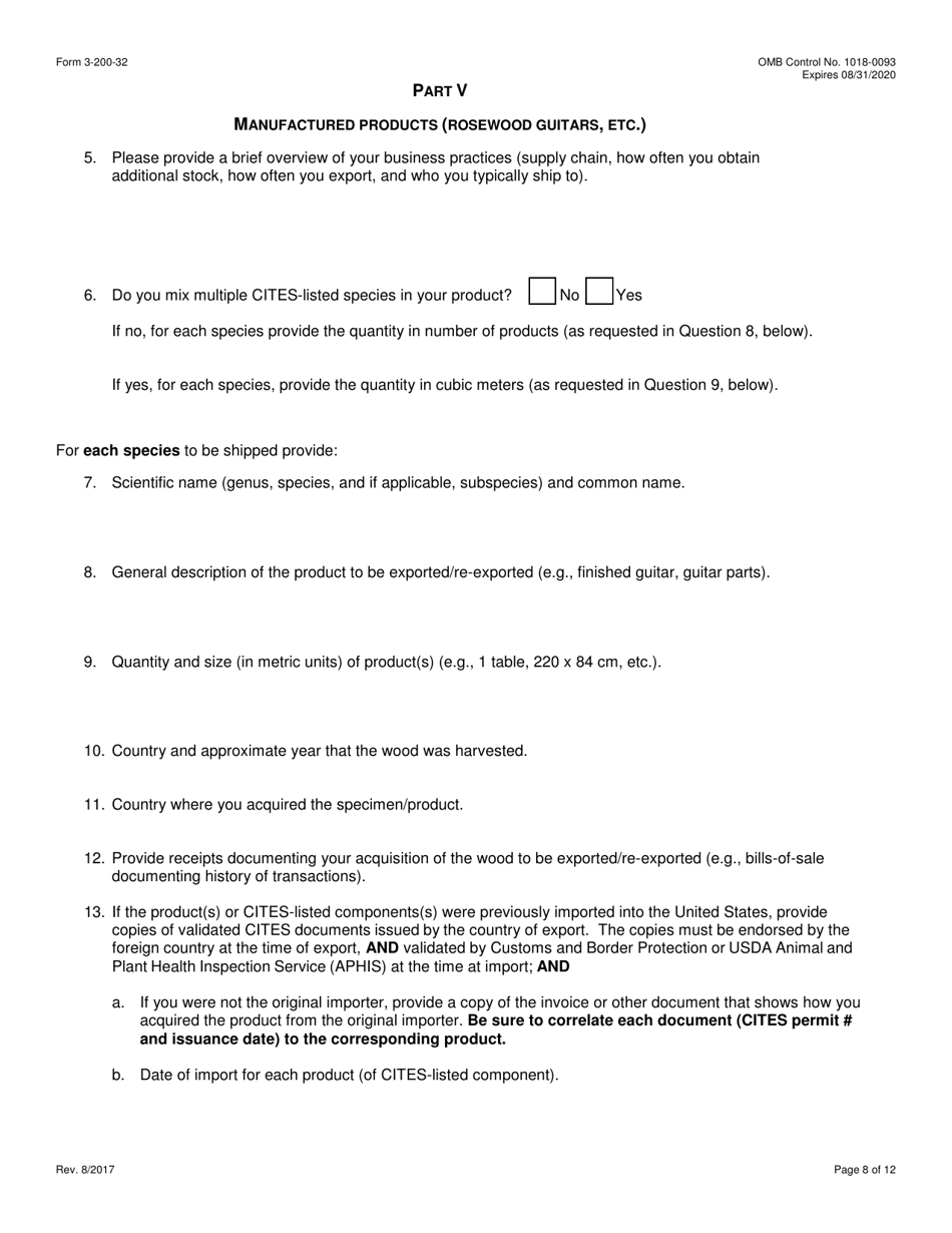 FWS Form 3-200-32 Federal Fish and Wildlife Permit Application Form - Export / Re-export of Plants and Plant Products Under the Convention on International Trade in Endangered Species (Cites), Page 8