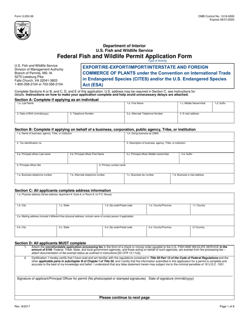 FWS Form 3-200-36  Printable Pdf