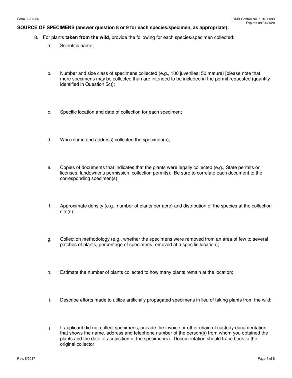 FWS Form 3-200-36 Federal Fish and Wildlife Permit Application Form - Export / Re-export / Import / Interstate and Foreign Commerce of Plants Under the Convention on International Trade in Endangered Species (Cites) and / or the U.S. Endangered Species Act (Esa), Page 4