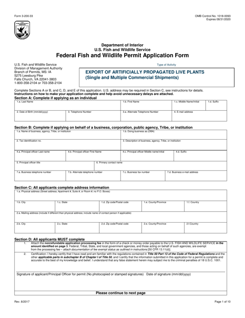 FWS Form 3-200-33  Printable Pdf