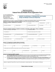FWS Form 3-200-33 Federal Fish and Wildlife Permit Application Form - Export of Artificially Propagated Live Plants (Single and Multiple Commercial Shipments)