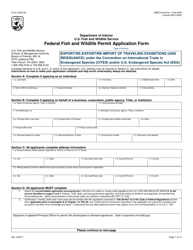 Document preview: FWS Form 3-200-30 Federal Fish and Wildlife Permit Application Form - Export/Re-export/Re-import of Traveling Exhibitions (And Reissuance) Under the Convention on International Trade in Endangered Species (Cites) and/or U.S. Endangered Species Act (Esa)