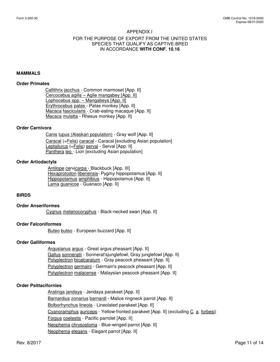 FWS Form 3-200-30 Federal Fish and Wildlife Permit Application Form - Export / Re-export / Re-import of Traveling Exhibitions (And Reissuance) Under the Convention on International Trade in Endangered Species (Cites) and / or U.S. Endangered Species Act (Esa), Page 11