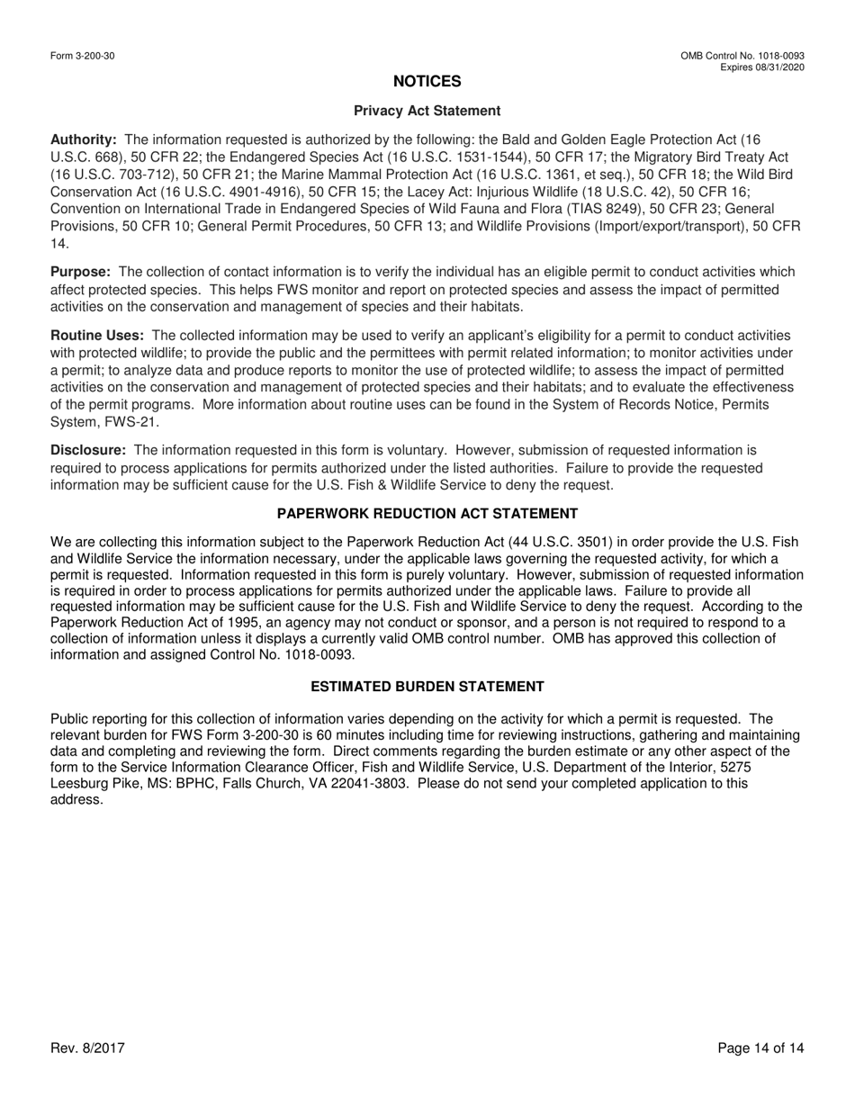 FWS Form 3-200-30 Federal Fish and Wildlife Permit Application Form - Export / Re-export / Re-import of Traveling Exhibitions (And Reissuance) Under the Convention on International Trade in Endangered Species (Cites) and / or U.S. Endangered Species Act (Esa), Page 14